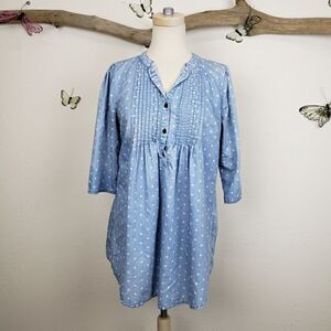 Reborn patterned chambray empire waist tunic